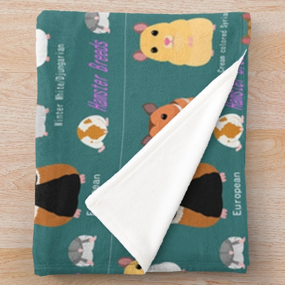 Soft and cuddly plush blanket featuring a Syrian hamster design