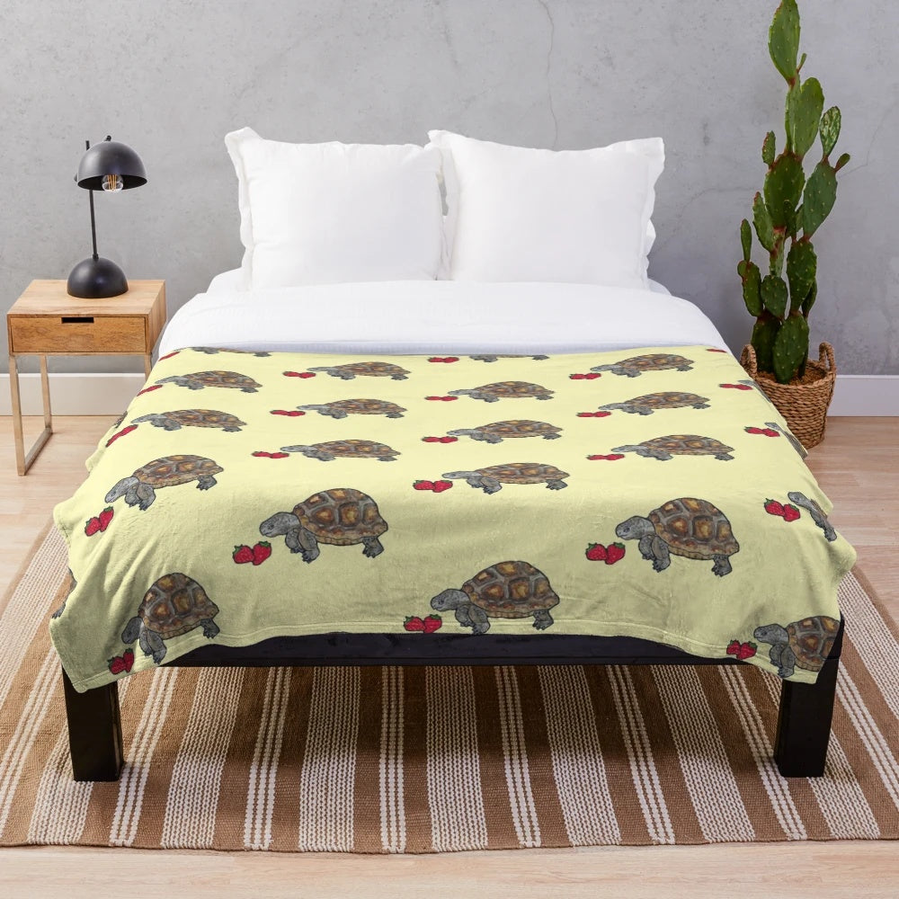 Happy tortoise plush blanket with strawberry design