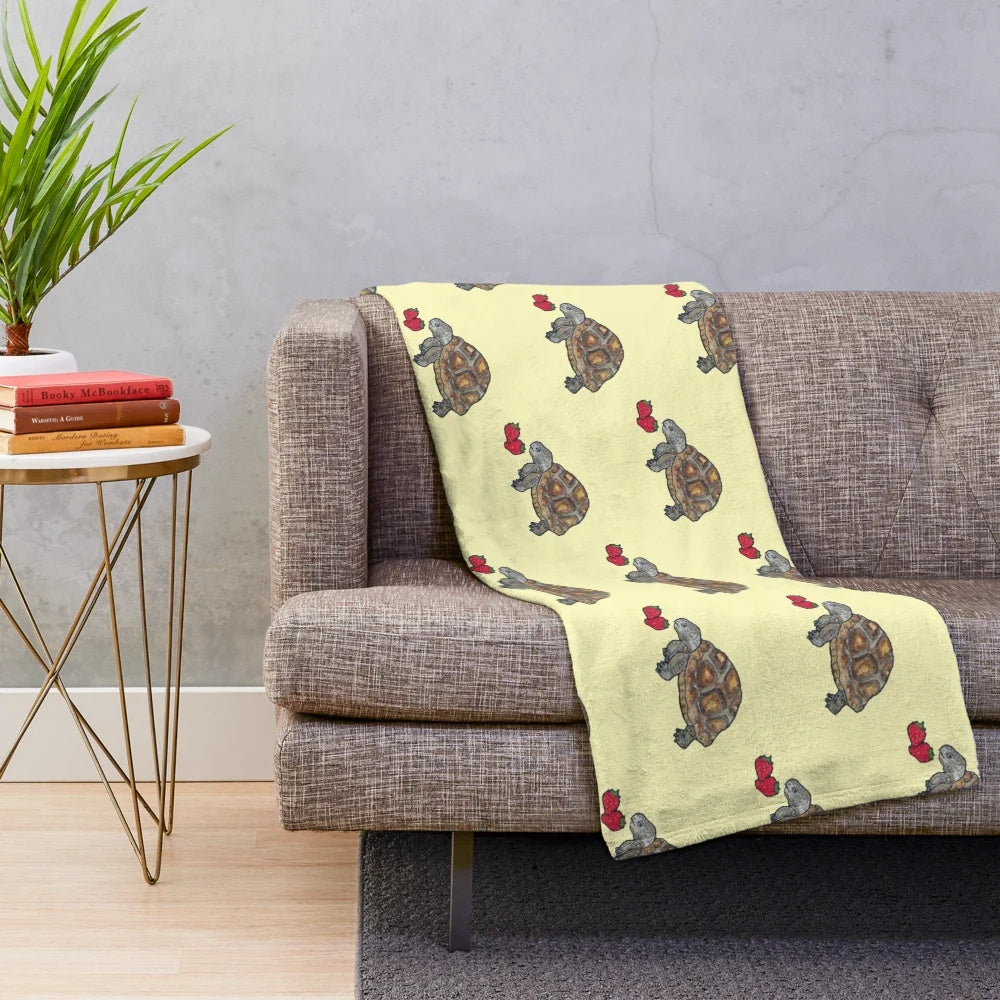 Happy tortoise plush blanket with strawberry design