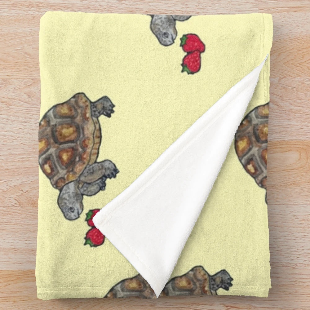 Happy tortoise plush blanket with strawberry design