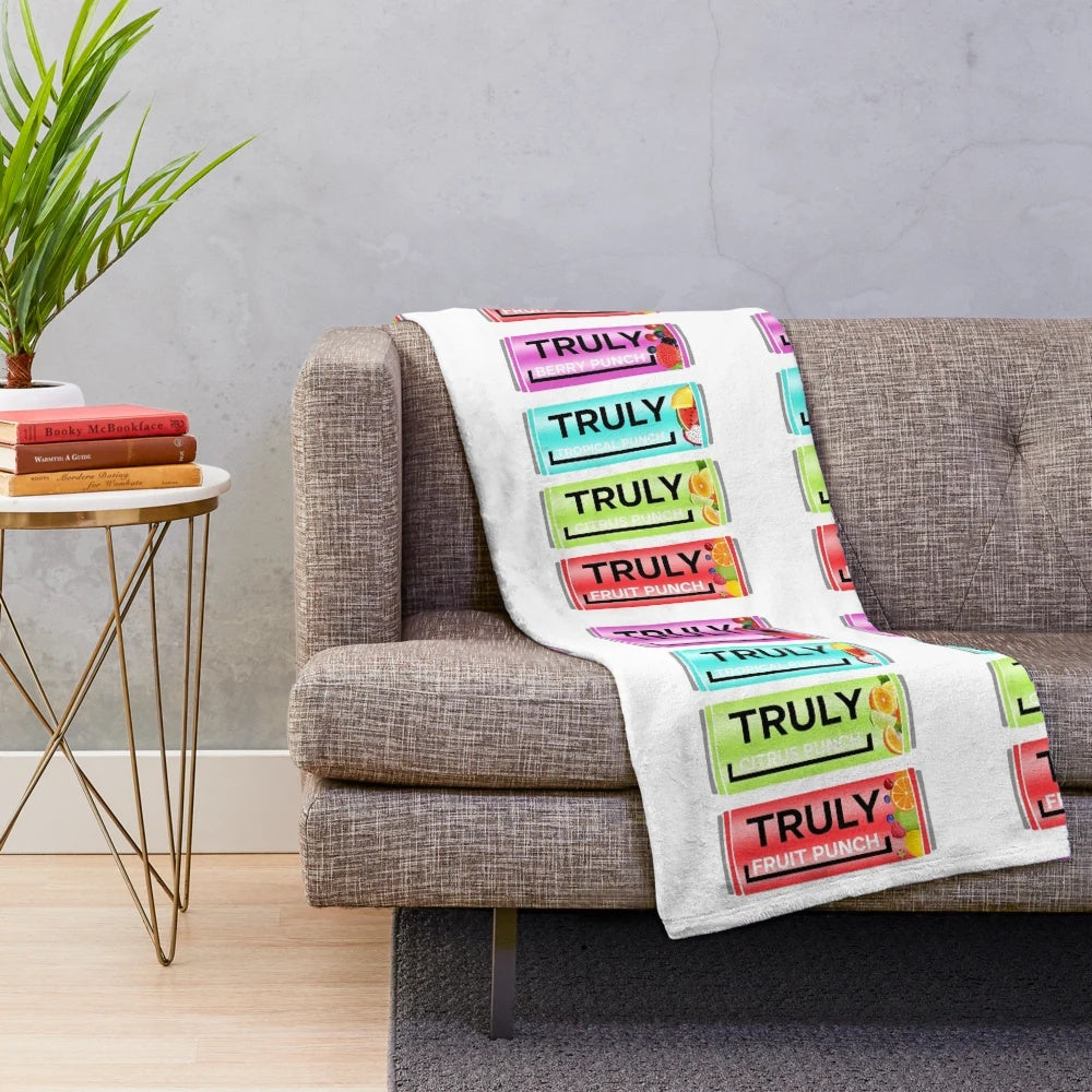 Soft and plush blanket with hard seltzer-inspired design, perfect for college parties and gatherings
