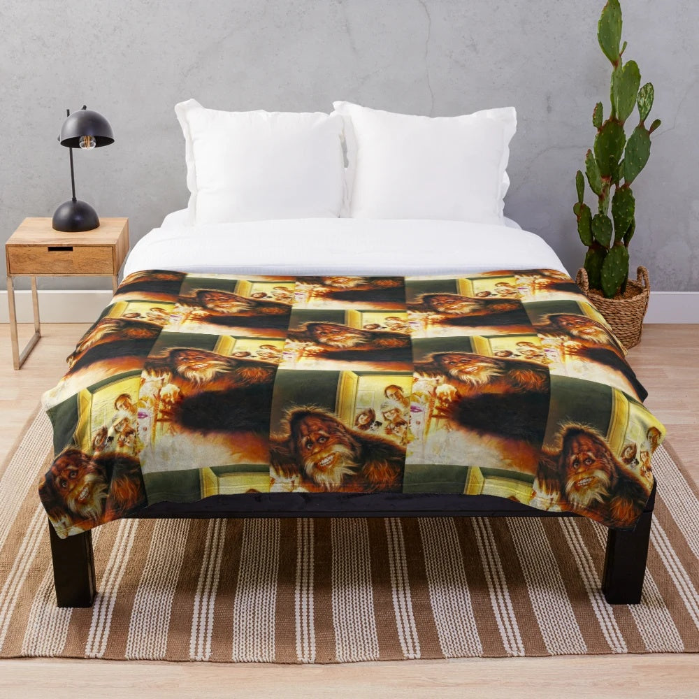 Harry and the Hendersons inspired plush blanket featuring bigfoot/sasquatch