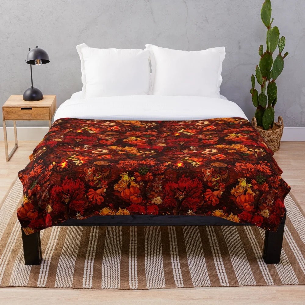 Harvest Haven Plush Blanket with Autumn Inspired Design