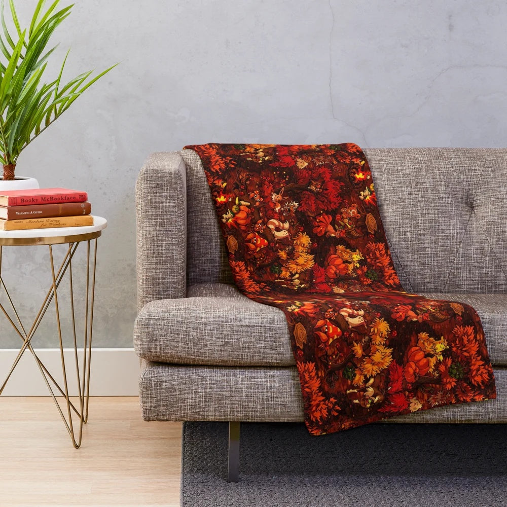 Harvest Haven Plush Blanket with Autumn Inspired Design