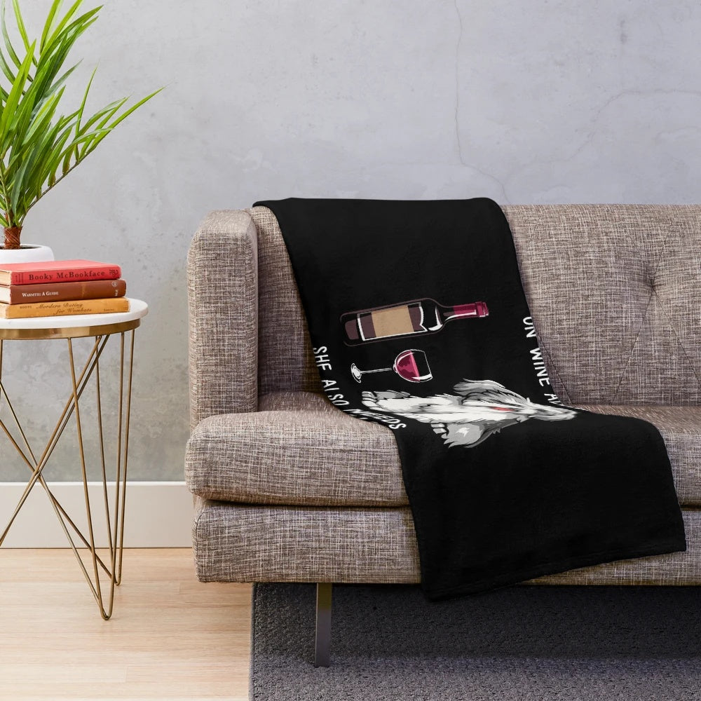 Havanese dog plush blanket with a funny dog and wine design