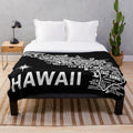 Hawaii map plush blanket with tropical floral design