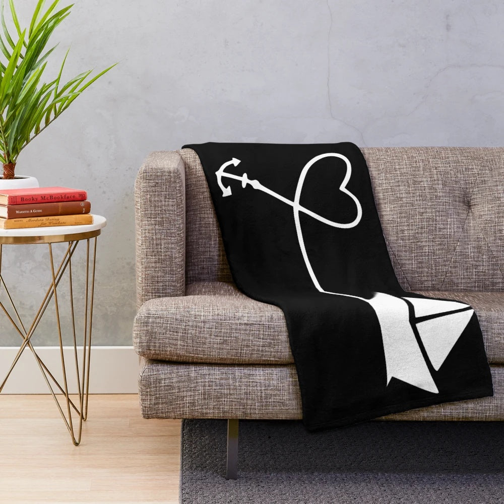 Plush blanket with heart anchor boat design for water sports and nautical enthusiasts