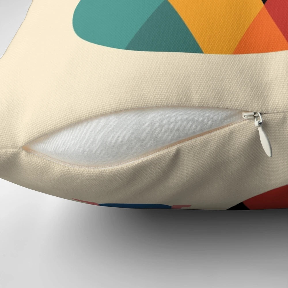 Soft, heart-shaped pillow featuring a hugging bear and child, perfect for kids' rooms and family homes.