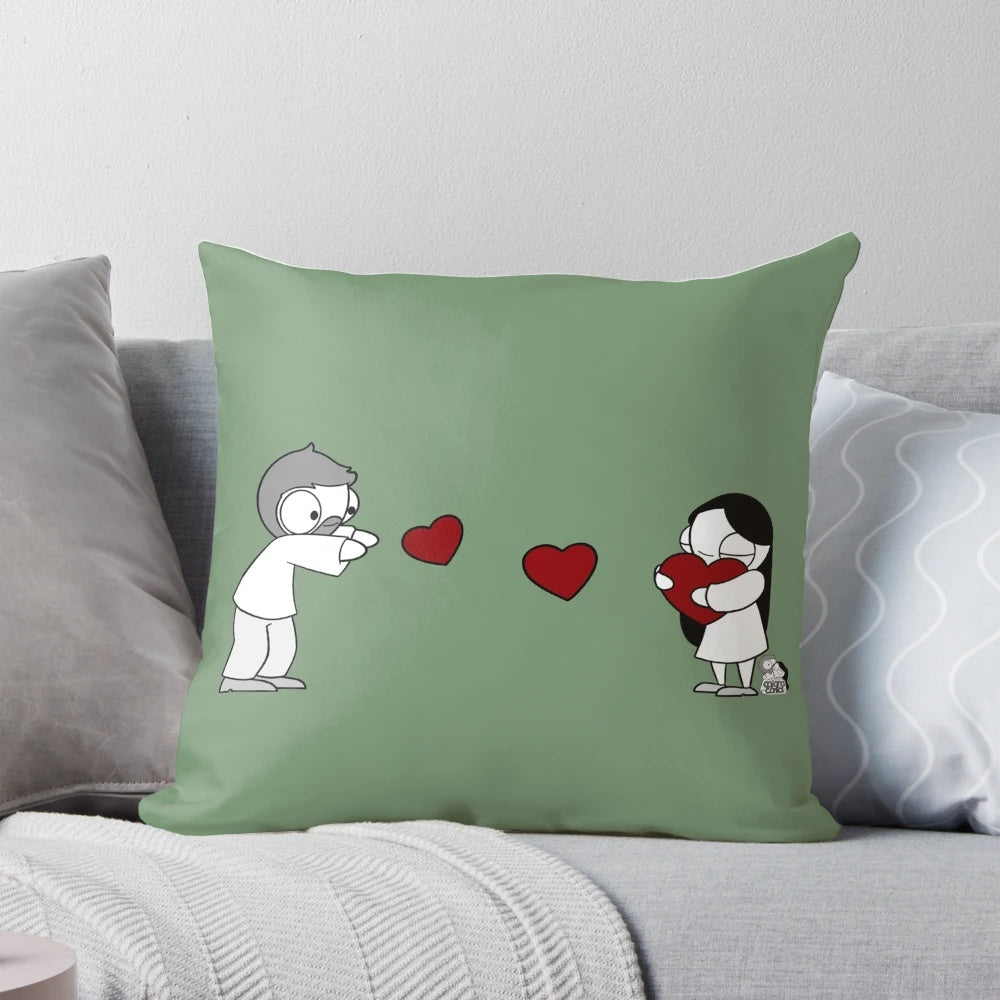 Plush heart-shaped throw pillow featuring a couple with a beard design from the popular Catana Comics
