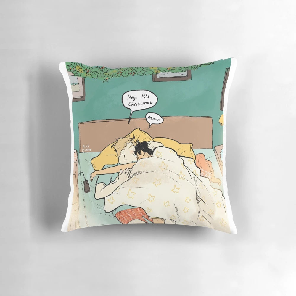 Soft, snuggly pillow featuring characters Nick and Charlie from the popular YA series "Heartstopper" by Alice Oseman.