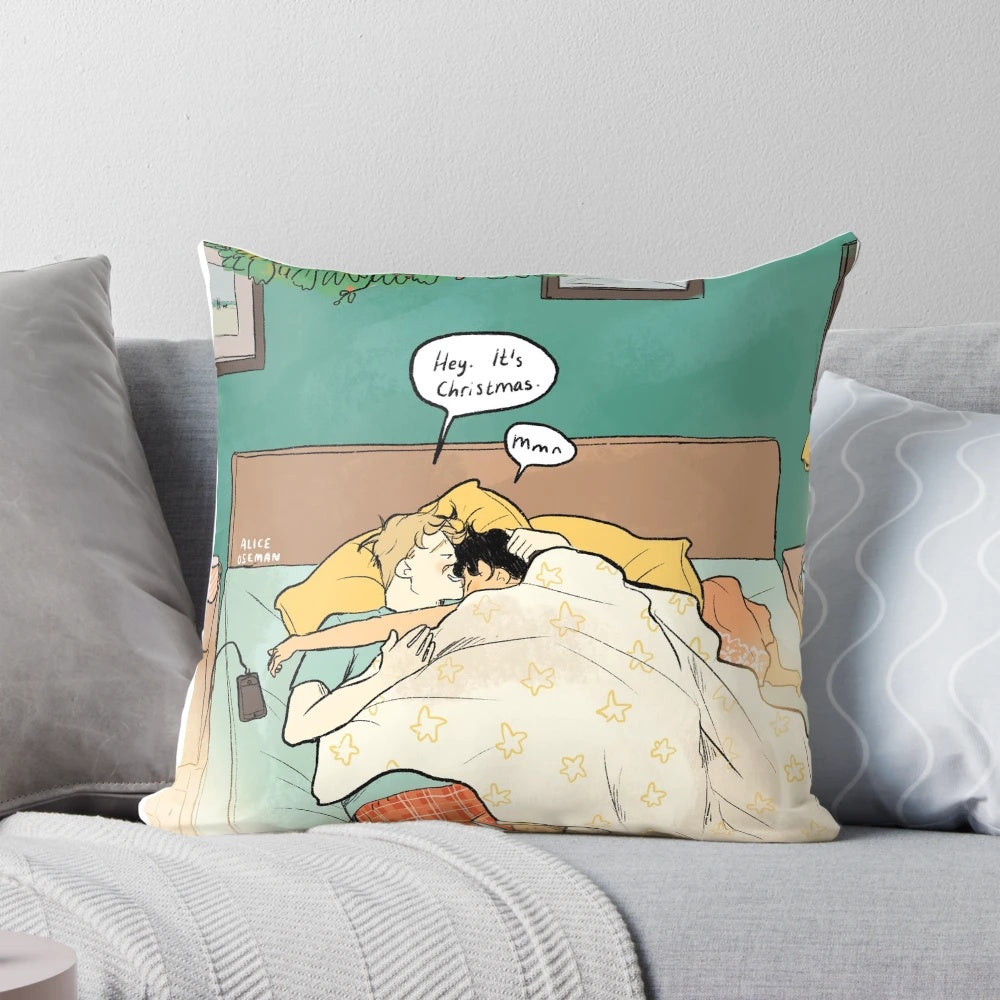 Soft, snuggly pillow featuring characters Nick and Charlie from the popular YA series "Heartstopper" by Alice Oseman.