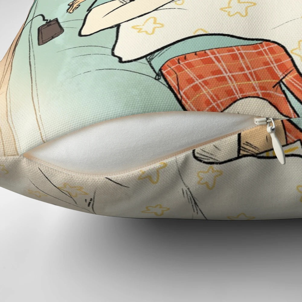 Soft, snuggly pillow featuring characters Nick and Charlie from the popular YA series "Heartstopper" by Alice Oseman.