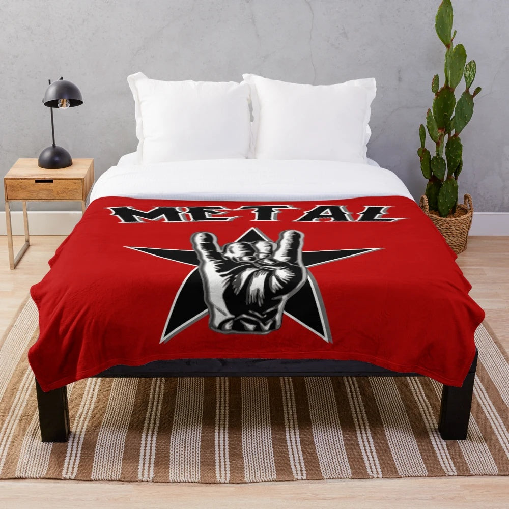 Heavy metal inspired plush blanket with stars and gothic design