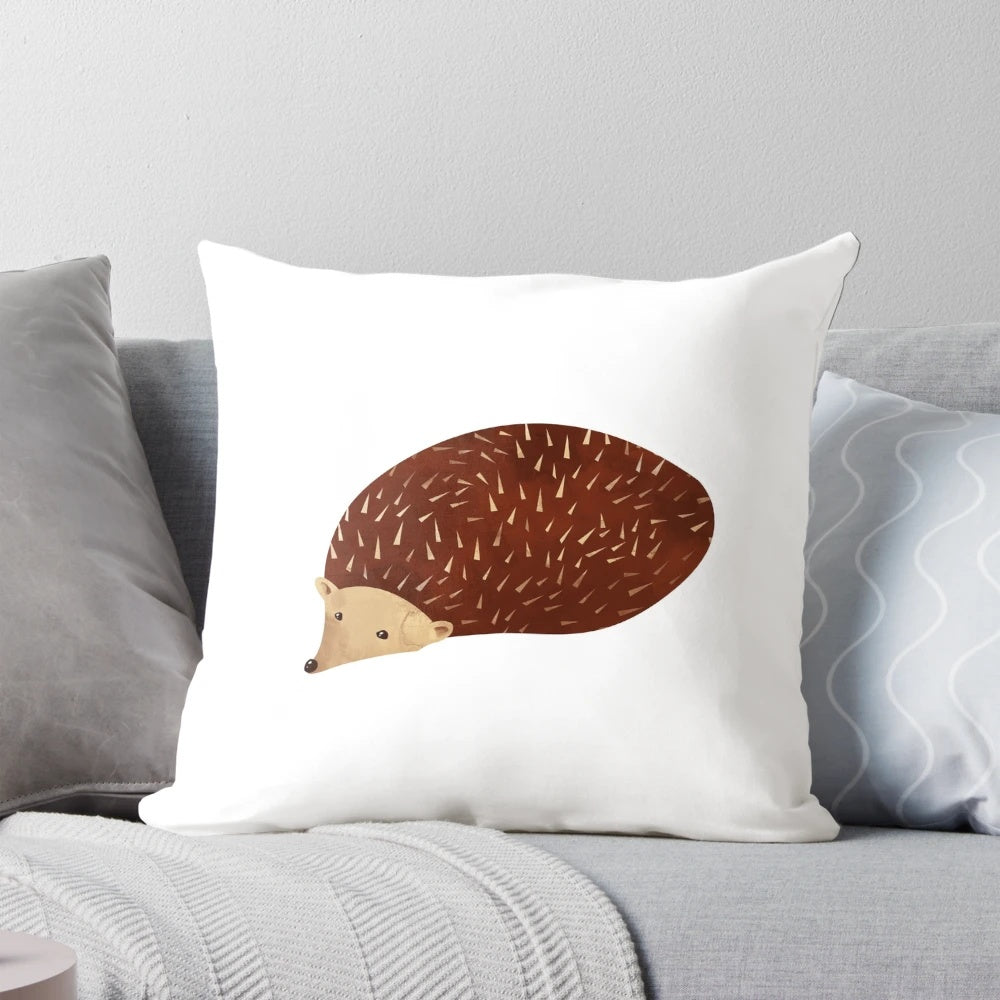 Soft, plush hedgehog-shaped pillow in a natural woodland design for nature-inspired home accents