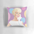 Decorative hello? pillow featuring Alejandro Mogolloart's unique artwork
