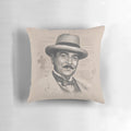 Decorative Hercule Poirot themed throw pillow inspired by the Agatha Christie detective novels