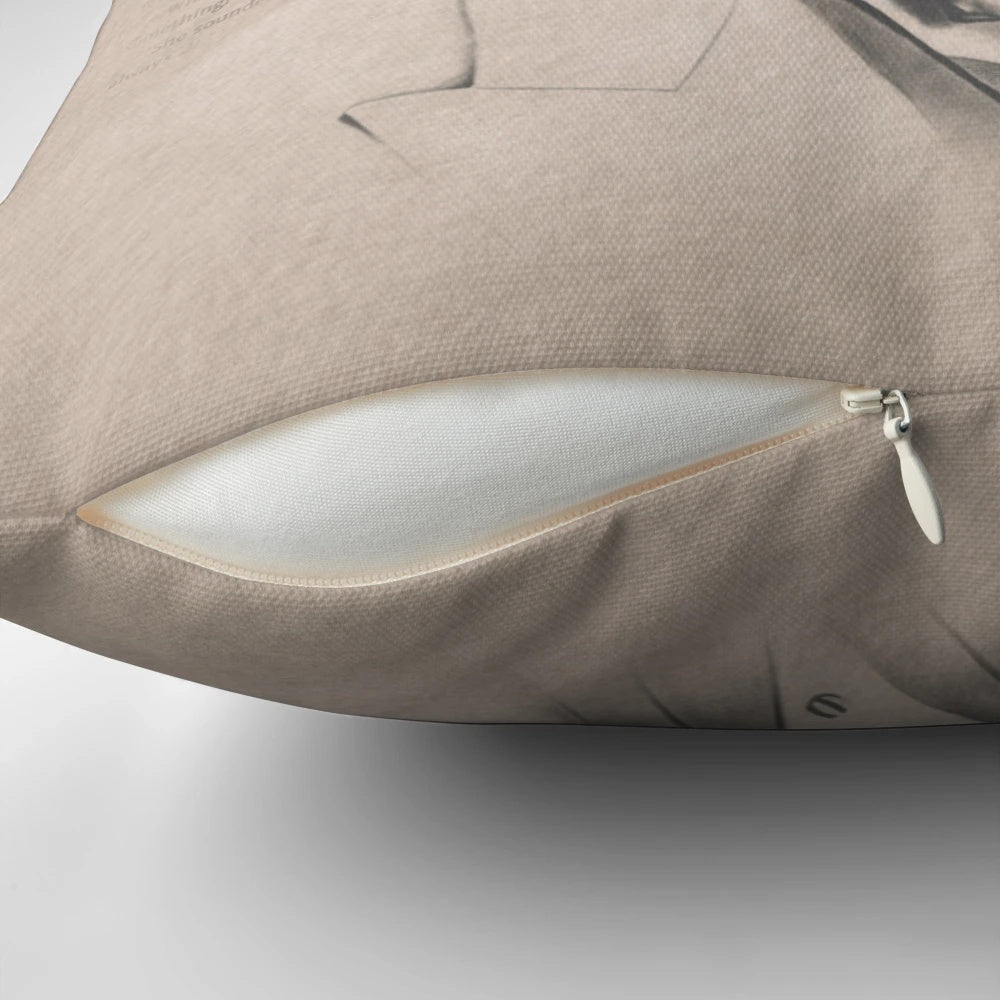 Decorative Hercule Poirot themed throw pillow inspired by the Agatha Christie detective novels