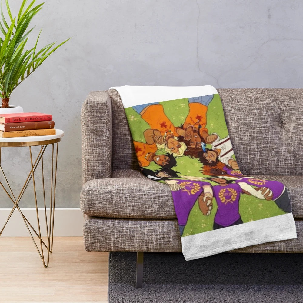 Heroes of Olympus themed plush blanket with images of characters from the book series