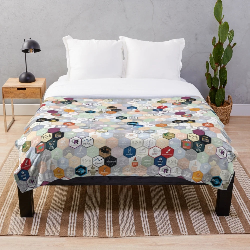 Plush blanket with small hex pattern design, perfect for R programming and data science enthusiasts.