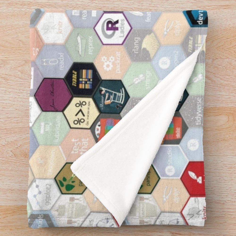 Plush blanket with small hex pattern design, perfect for R programming and data science enthusiasts.