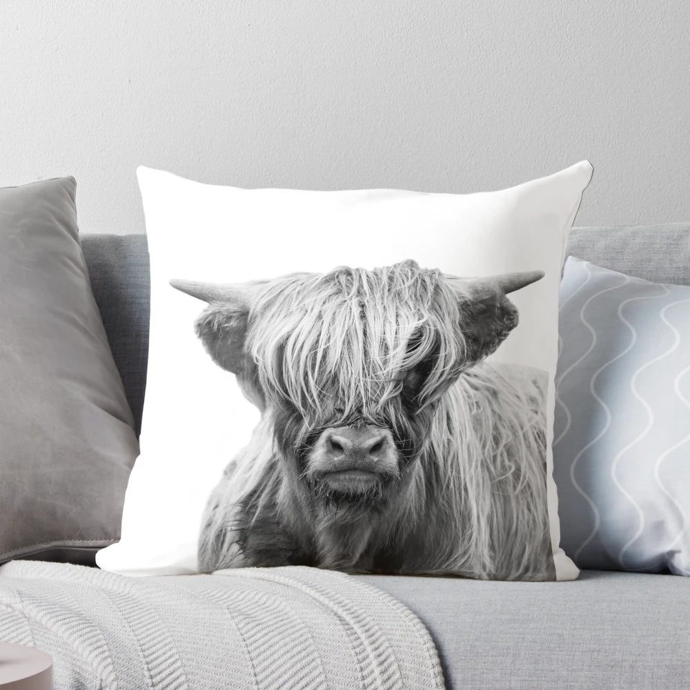 Soft and plush highland cow decorative pillow