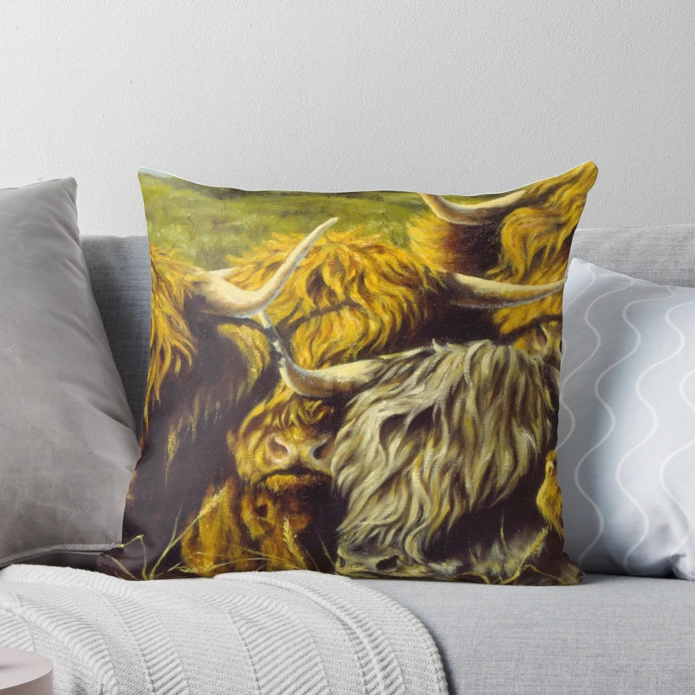 Soft and plush highland cow pillow with a rustic, hairy design