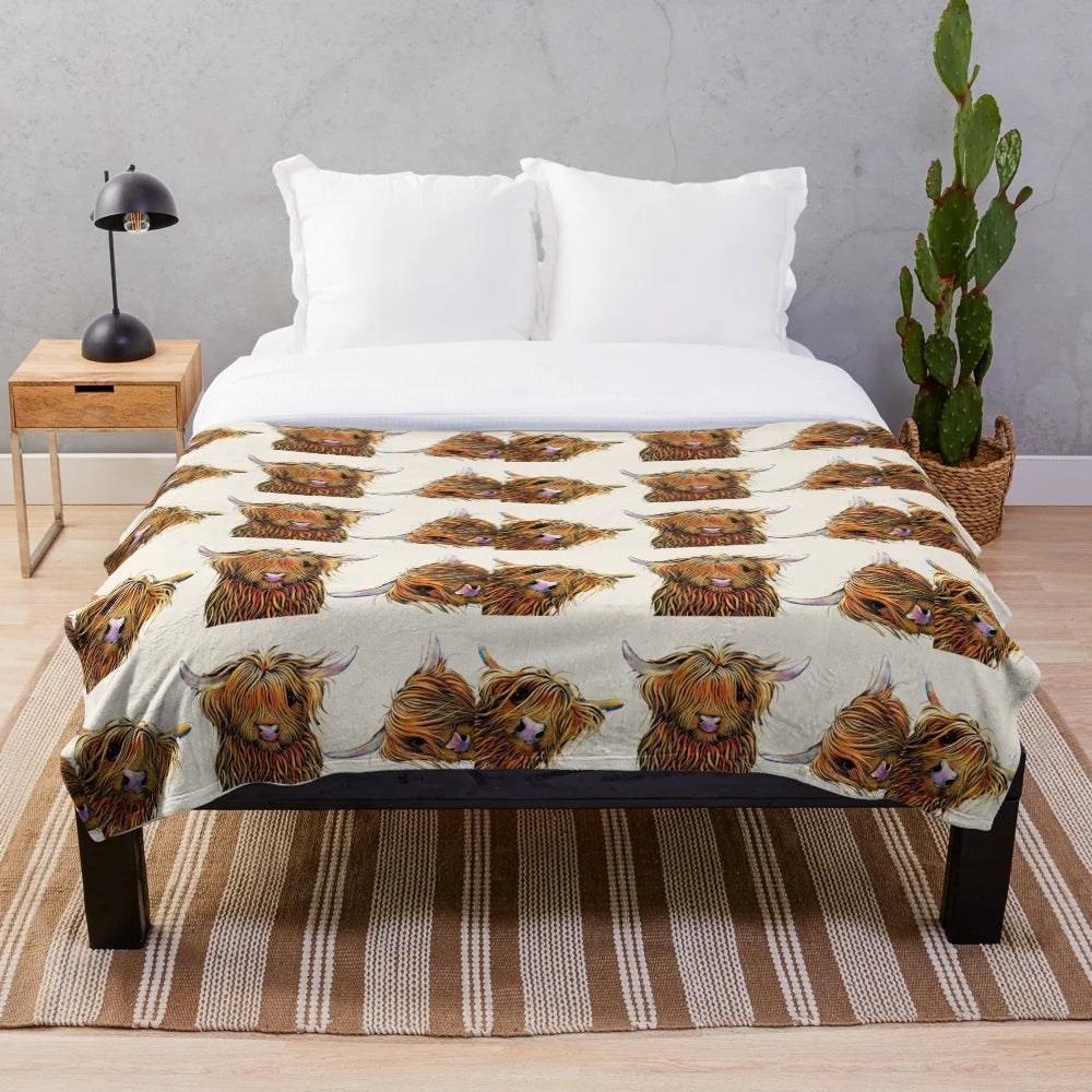 Soft and plush highland cow print blanket for home and nursery decor