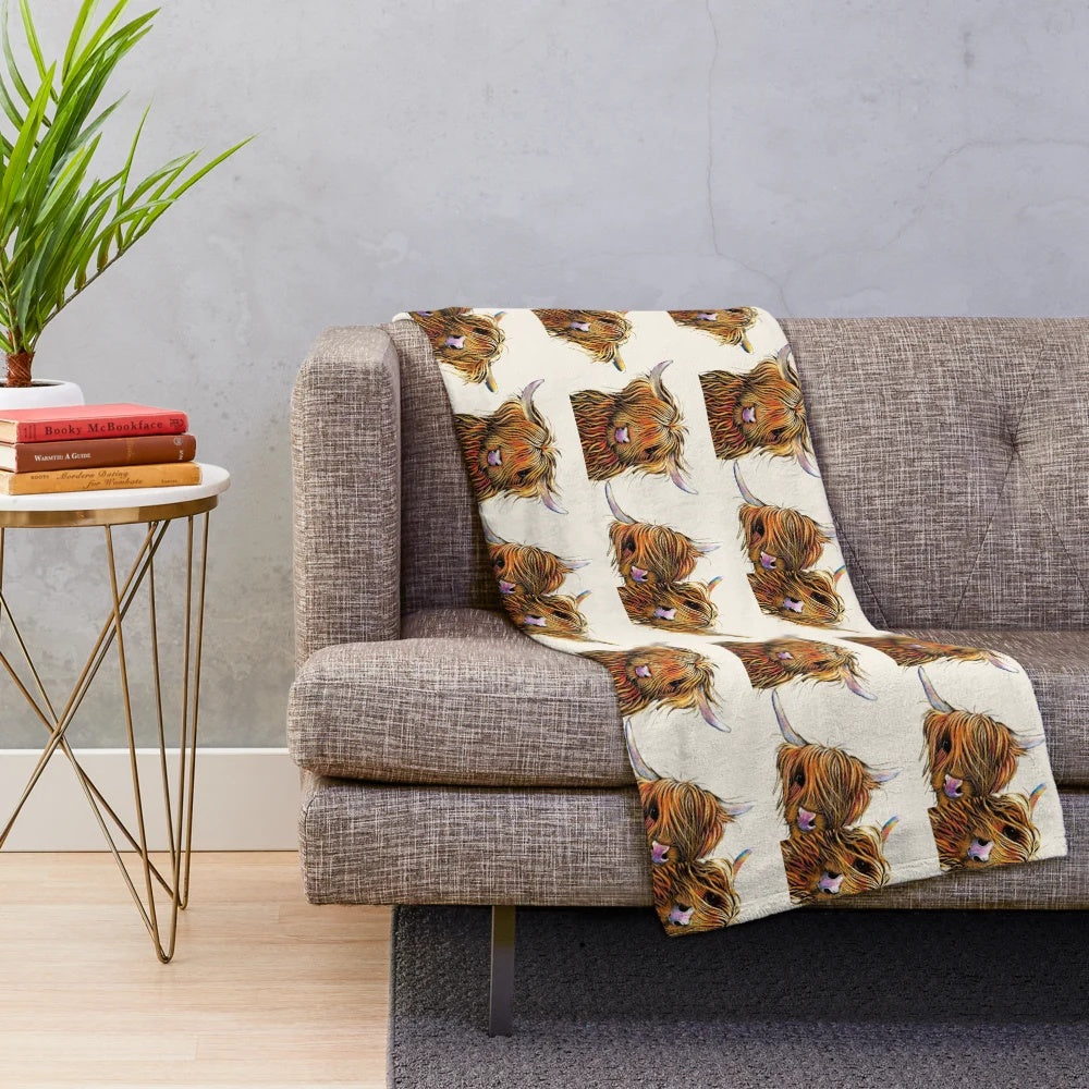 Soft and plush highland cow print blanket for home and nursery decor