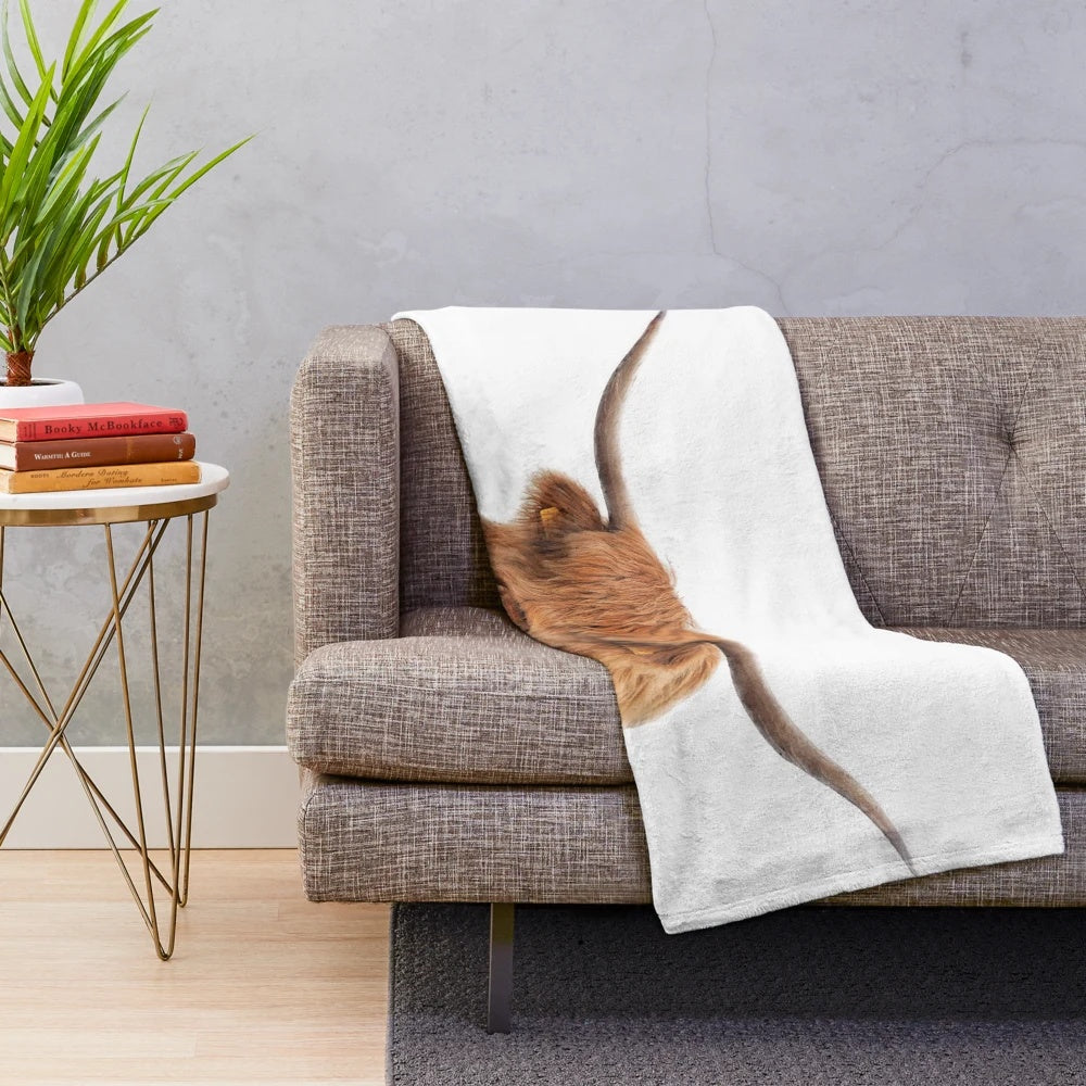 Highland cow plush blanket with watercolor design