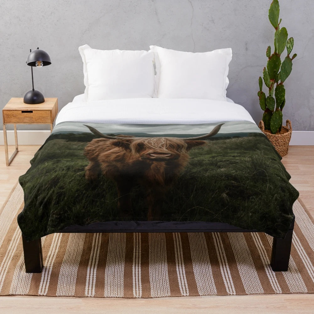 Highland cow plush blanket in a cozy, soft fabric