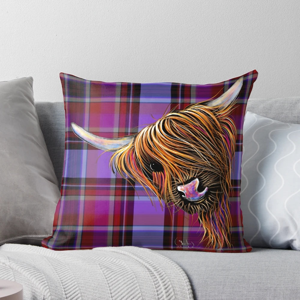 Soft and inviting highland cow tartan print pillow cover for home decoration