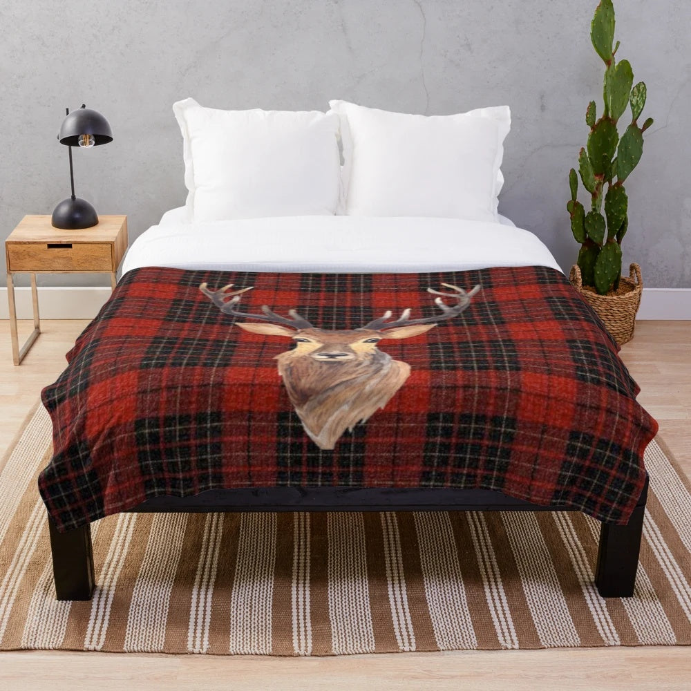 Plush blanket featuring a stunning portrait of a highland stag