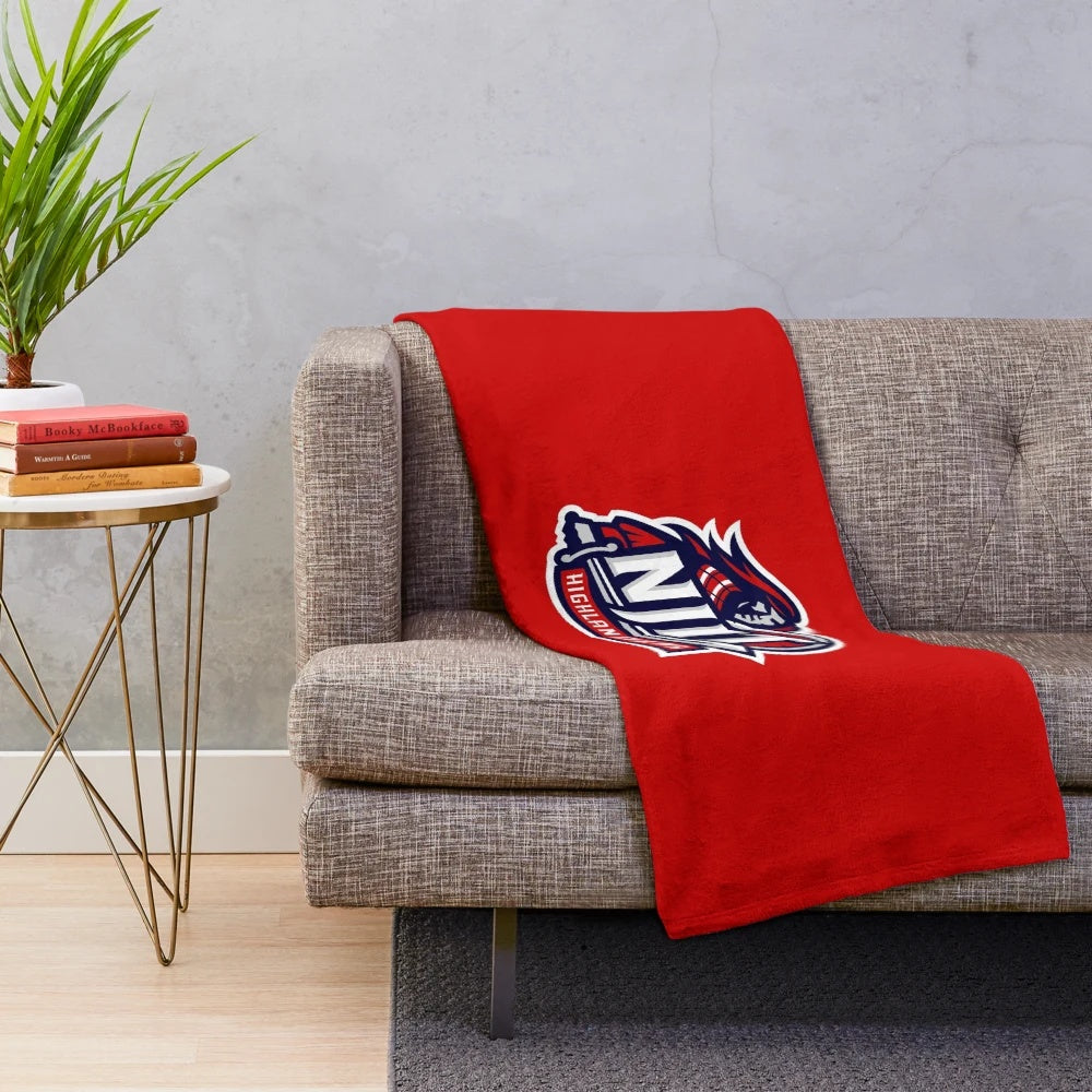 Plush blanket featuring the NJIT Highlanders team logo and colors