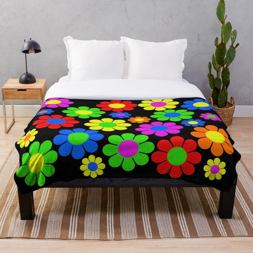 Colorful hippie flower daisy spring pattern plush blanket