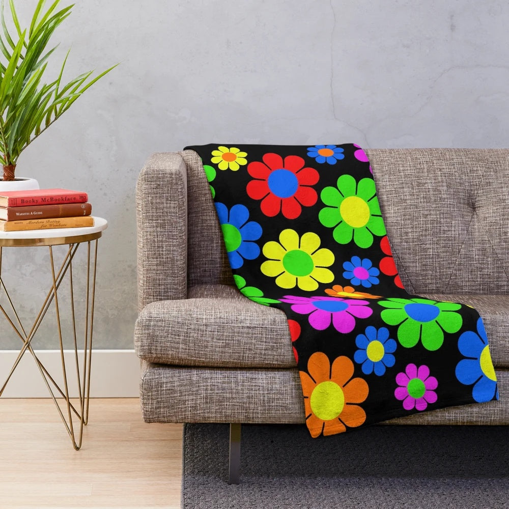 Colorful hippie flower daisy spring pattern plush blanket
