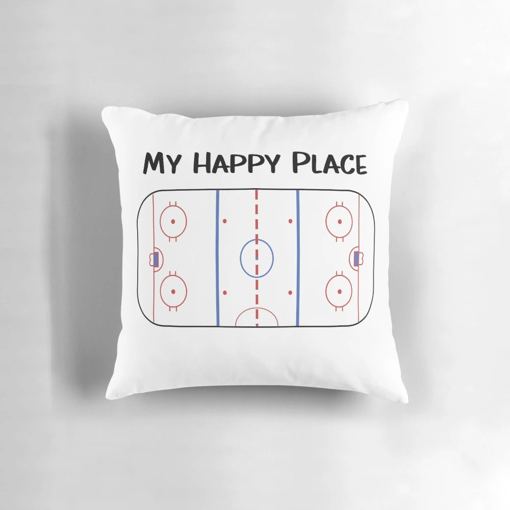 Soft and plush hockey pillow featuring a hockey rink design for hockey enthusiasts and fans.