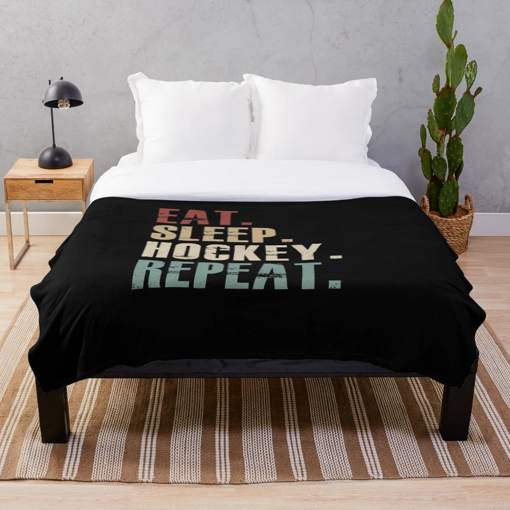 Cozy hockey-themed plush fleece blanket