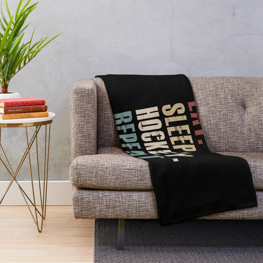 Cozy hockey-themed plush fleece blanket