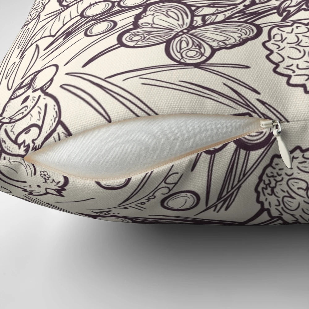 A cozy throw pillow featuring a whimsical illustration of a cute owl in a snowy, pine forest setting