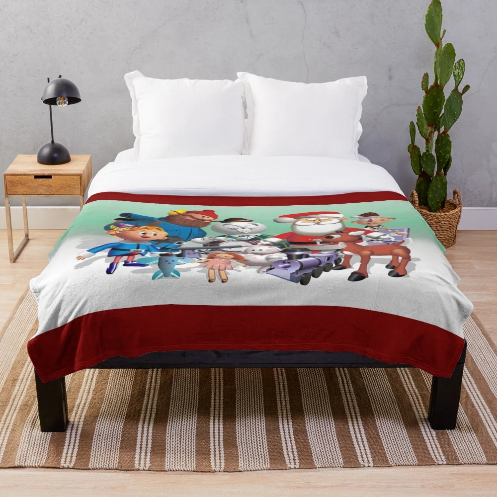 Cozy holiday-themed plush blanket featuring classic Christmas characters