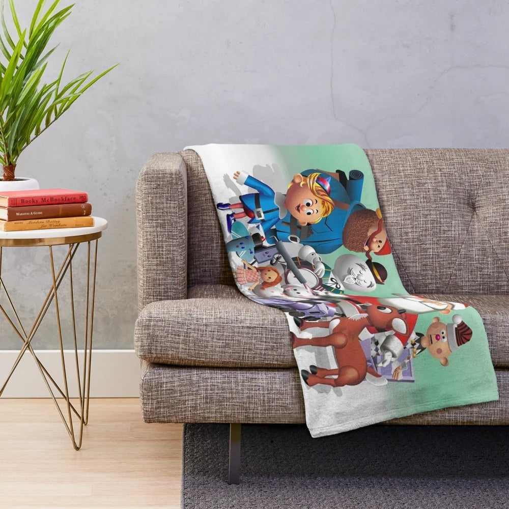 Cozy holiday-themed plush blanket featuring classic Christmas characters