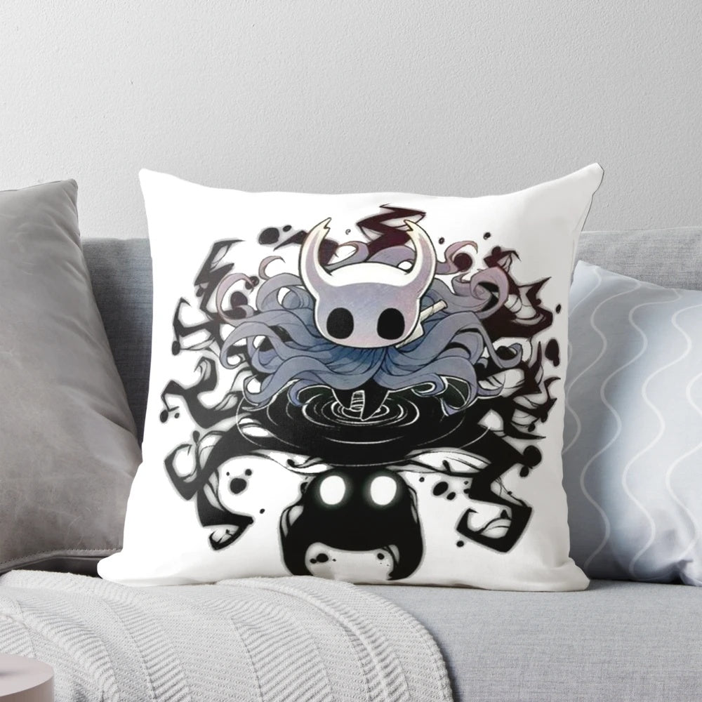 "Hollow Knight" inspired throw pillow featuring dark fantasy aesthetic
