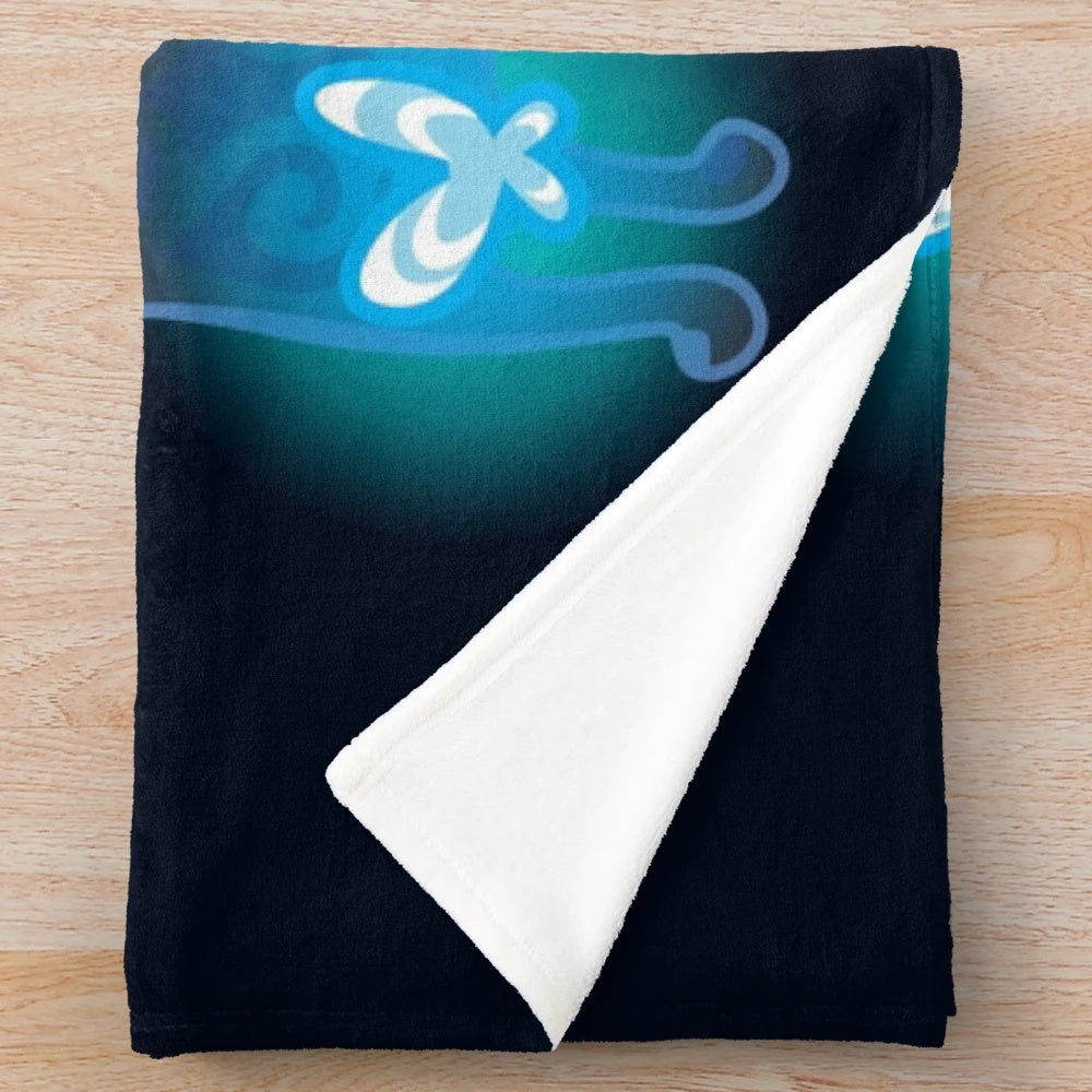 Hollow Knight themed plush blanket featuring the game's iconic butterflies