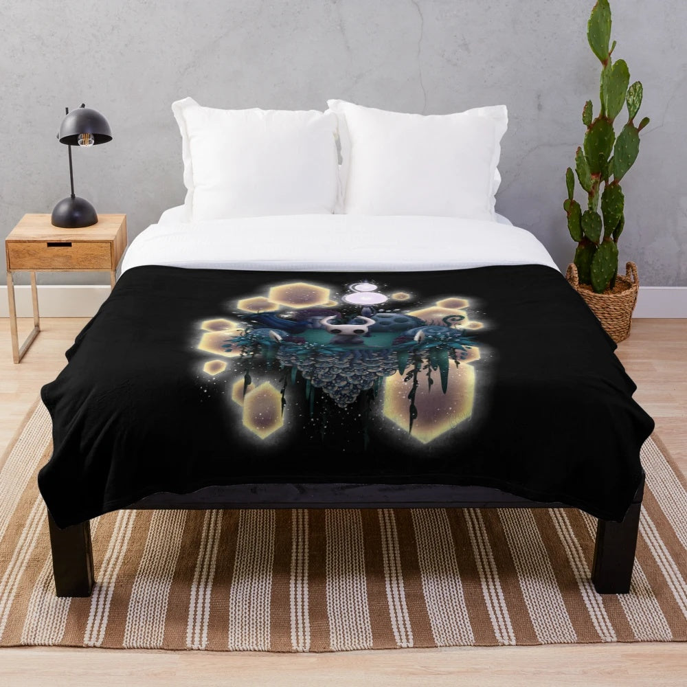 Cozy hollow knight plush blanket featuring the island from the game