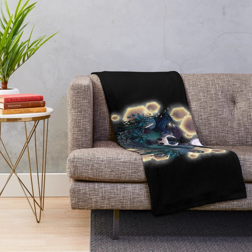 Cozy hollow knight plush blanket featuring the island from the game