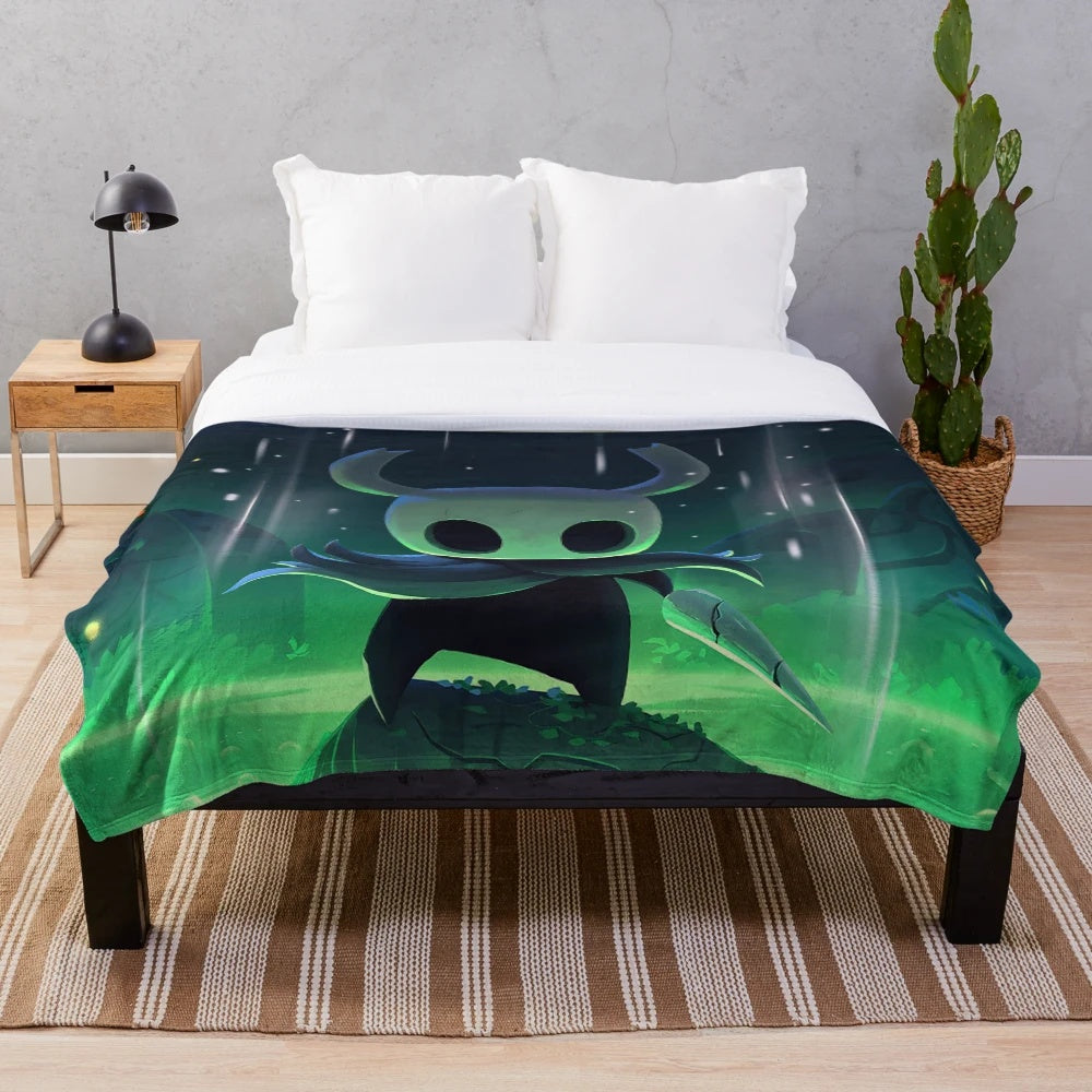 Hollow Knight plush blanket featuring the game's iconic characters and design