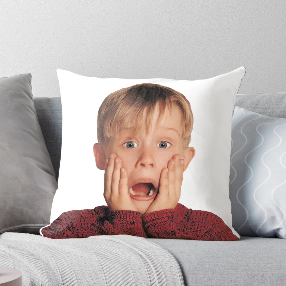 Plush home alone-themed pillow with a cozy design