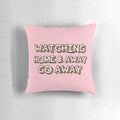 A plush pillow featuring the text "Go Away" on a background reminiscent of the Australian TV show Home and Away.