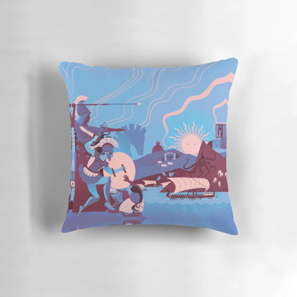 Soft, plush winter pillow featuring a serene homeric landscape design inspired by Greek mythology