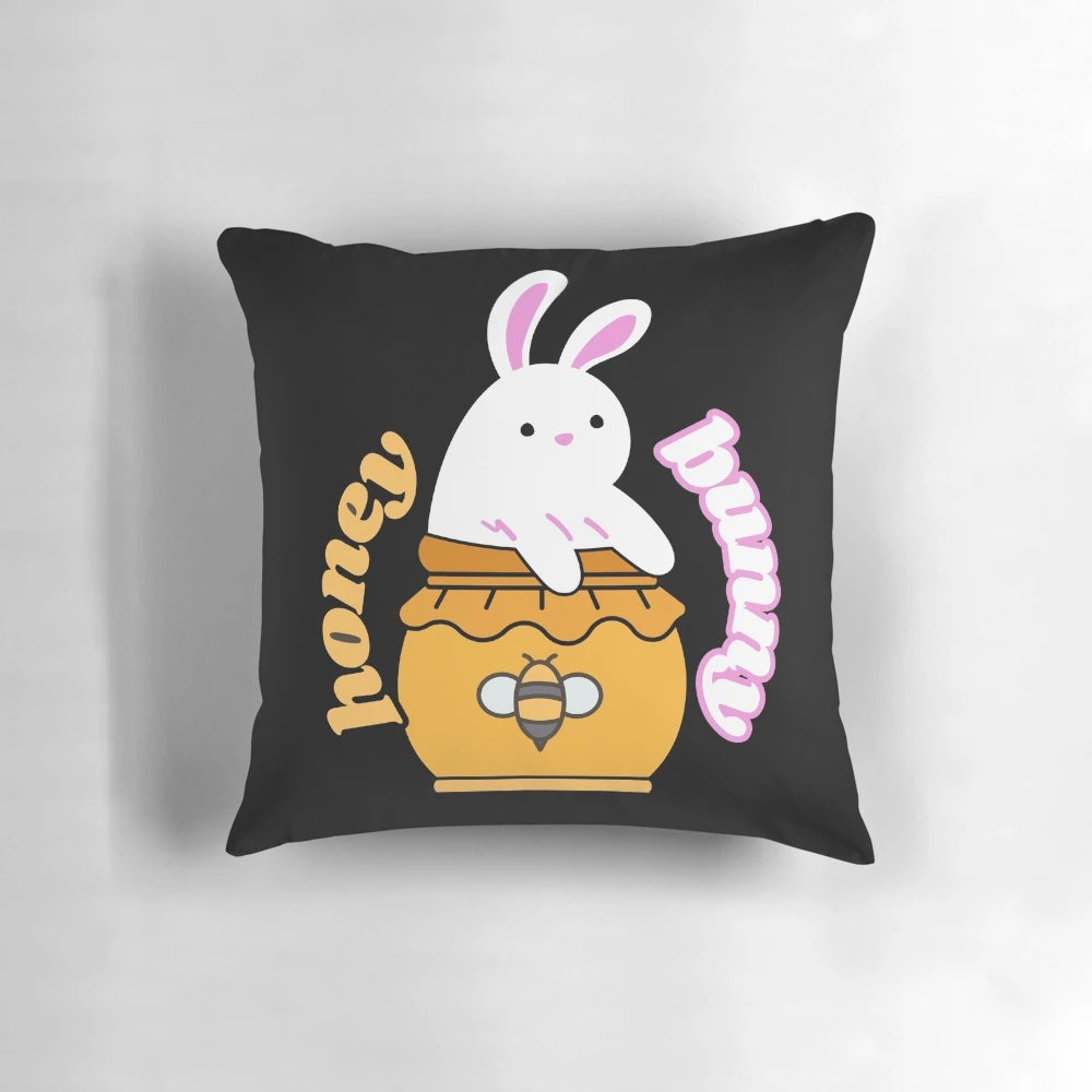 A soft, plush pillow featuring a cute honey bunny design, perfect for couples and sweethearts.
